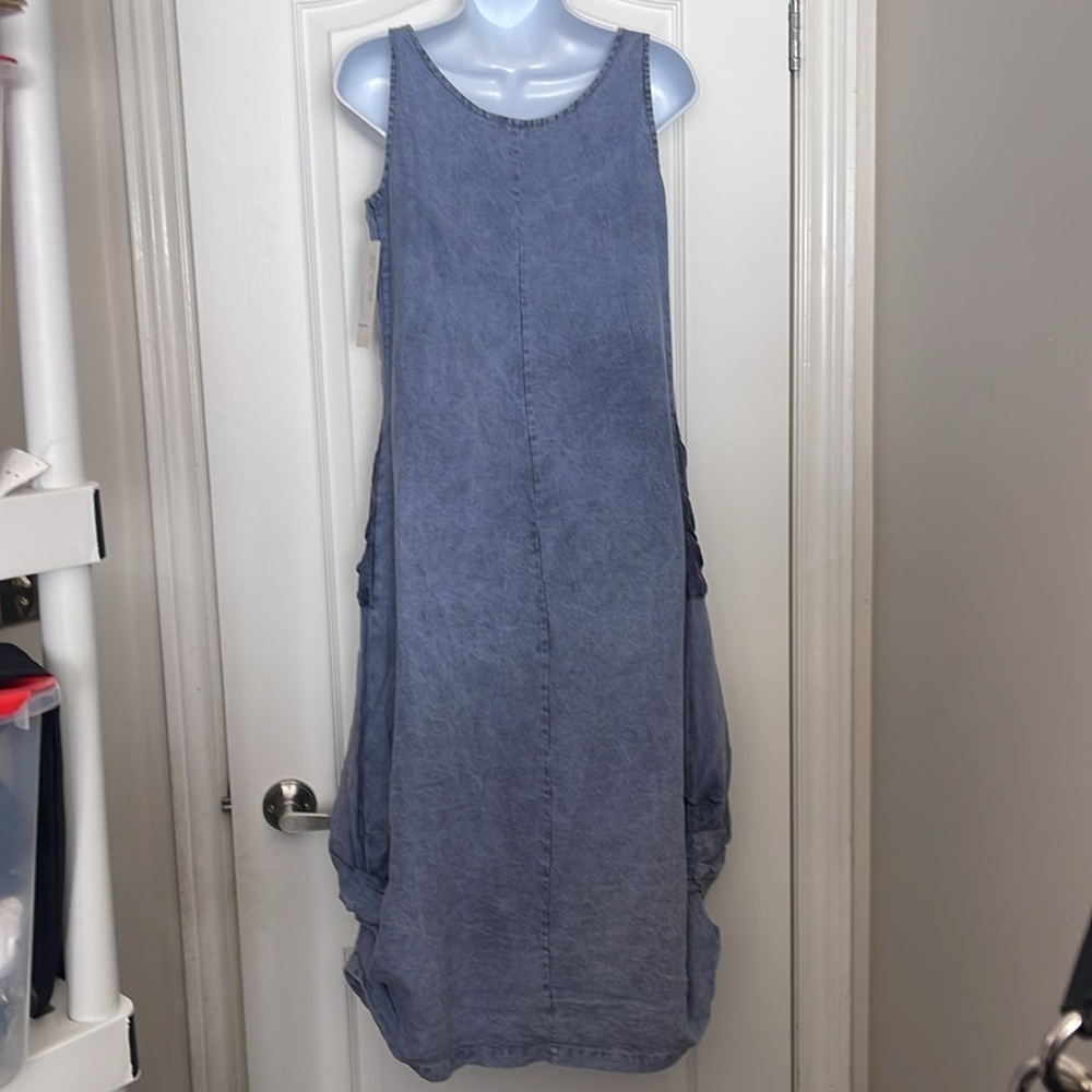 Luna Luz Lagenlook Sleeveless Pocket Washed Linen Dress - Picture 6 of 13